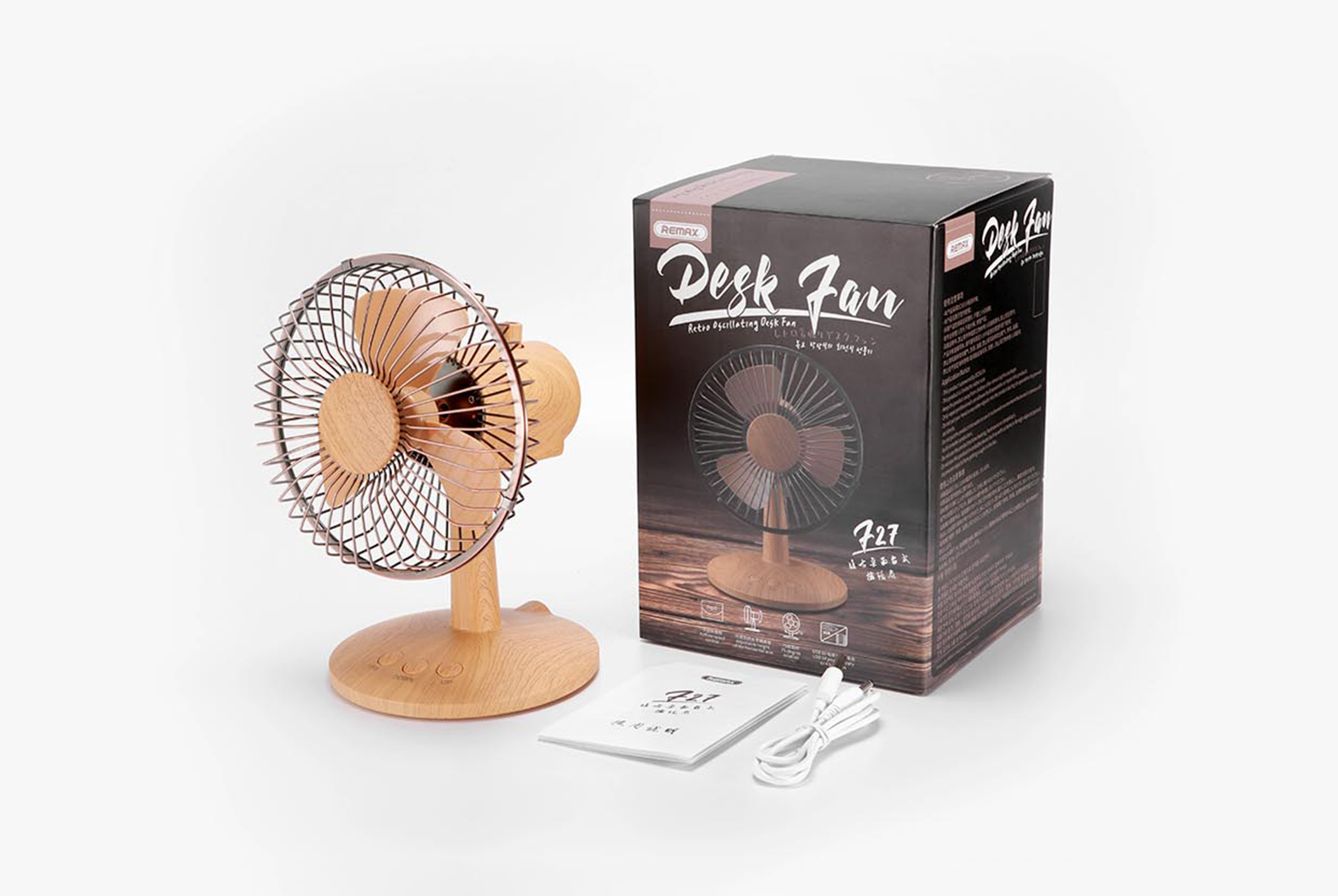 Quạt mini vân gỗ remax desk fan fn17