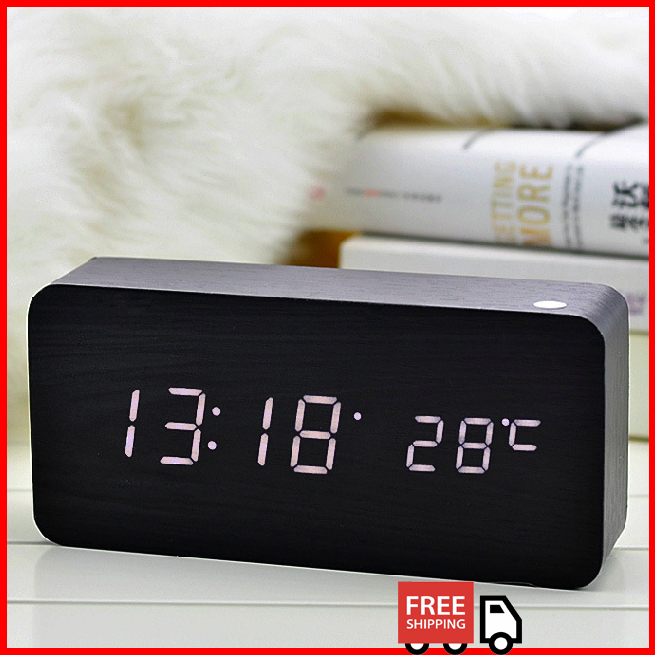 Đồng hồ led để bàn - đồng hồ để bàn bằng gỗ đèn led - đồng hồ gỗ để bàn - Đồng hồ báo thức trang trí - DH003