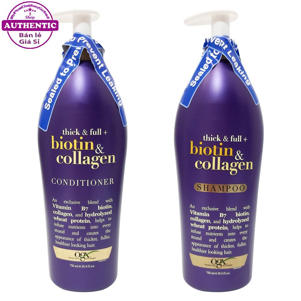 Bộ dầu gội xả biotin collagen ogx giảm rụng tóc giảm gàu usa 750ml