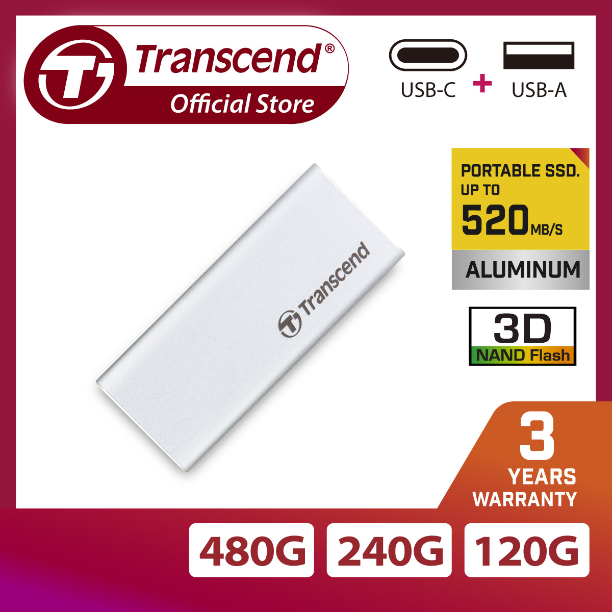 Ổ Cứng Di Động SSD Transcend ESD240C 2.5 USB Type C - Hàng Chính Hãng