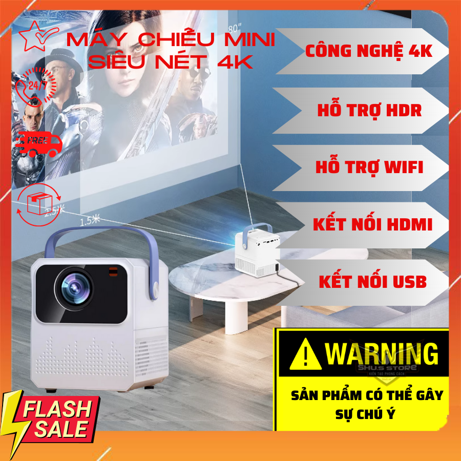 Máy chiếu mini 4k s8 plus, máy chiếu mini full hd, kết nối wifi, điện thoại, độ phân dải cao, sắc nét