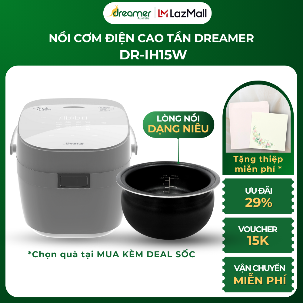 Nồi Cơm Điện Cao Tần 19 Chức Năng Nấu Dreamer DR-IH15W - Hàng Chính Hãng Úc, Menu Đa Dạng (nấu cơm, làm bánh,...), Tặng Kèm Bộ Phụ Kiện 3 Món - Bảo Hành 12 Tháng