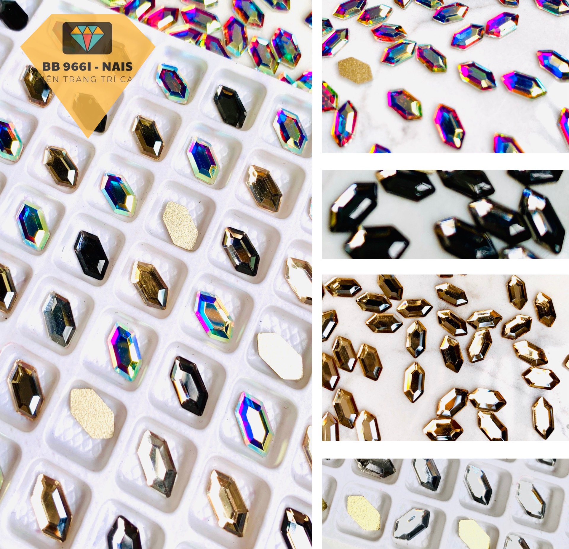 20 viên đá khối tam giác oval đế bằng trang trí móng nail