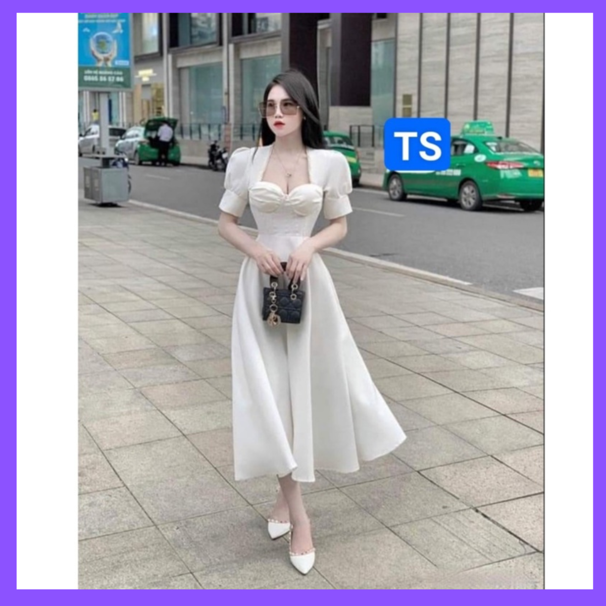 Đầm xòe dự tiệc tay phồng cổ vuông - Đầm Dài Qua Gối Thiết Kế Cổ Vuông Tay Phồng
