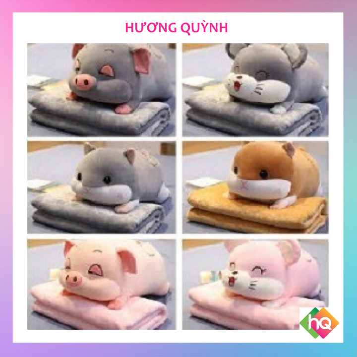 (HQ)Bộ chăn gối văn phòng chuột Hamster, Heo xinh. Gấu bông đẹp