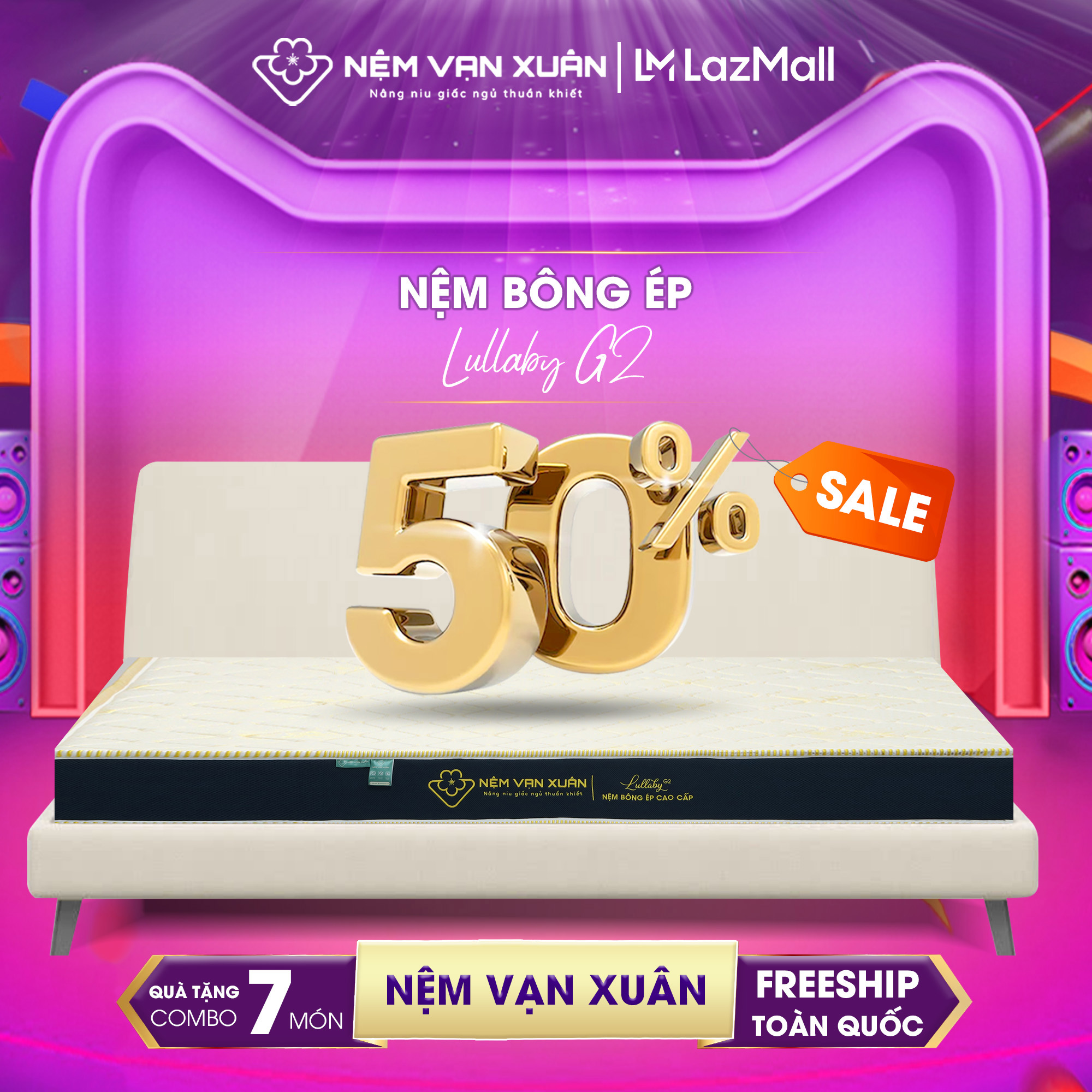 Nệm bông ép gấp 2 lullaby vạn xuân sợi bông tinh khiết độ bền cao thiết kế sang trọng