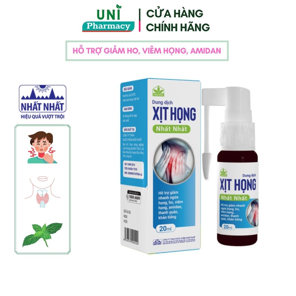 Xịt họng nhất nhất, hỗ trợ giảm ho, ngứa họng, viêm amidan. Hàng chính hãng lọ 20ml