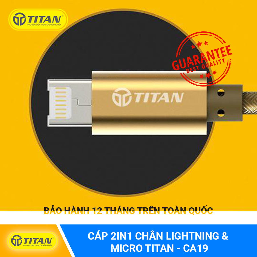 Cáp sạc đa năng 2in1 chân lightning & micro titan - ca19 dành cả cho điện thoại android và iphone, ipad, ipod.
