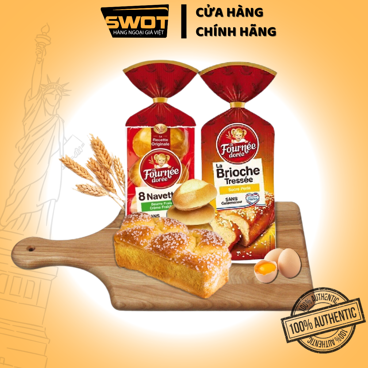 Combo 2 túi bánh mì Hoa cúc Đường & bánh mì Mini 8 cái La Fournee Doree Pháp, Bánh mì Pháp dẻo dai thơm ngon thượng hạng