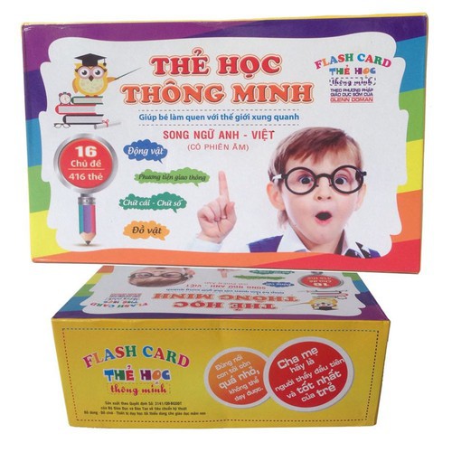 Bộ thẻ học thông minh Flash card song ngữ Anh - Viêt 16 chủ đề (416 thẻ), dạy học sớm cho bé theo phương pháp giáo dục Glenn Doman, kích thích phát triển não bộ cho trẻ em