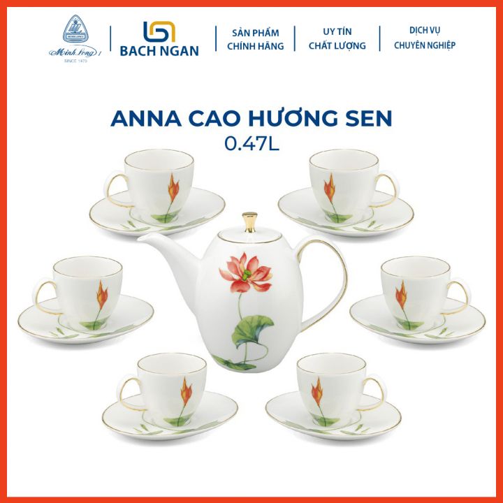 Bộ Ấm Trà Cao Minh Long 0.47L Anna Cao Hương Sen hàng đẹp, sang trọng đãi khách, quà tặng - 6 tách