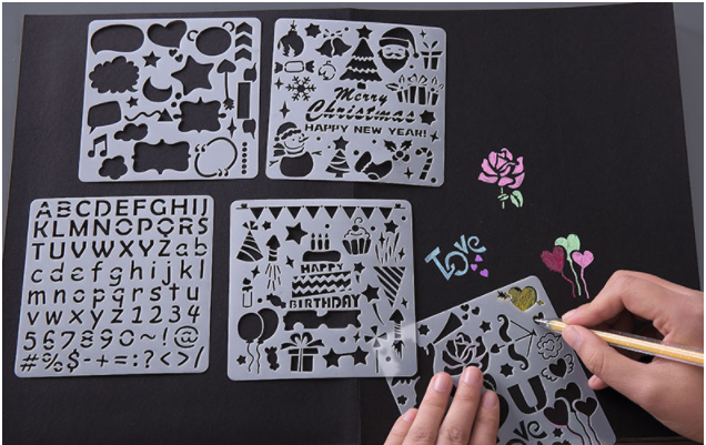 Thước vẽ hoạ tiết trang trí sổ tay scrapbook, thước vẽ sinh nhật