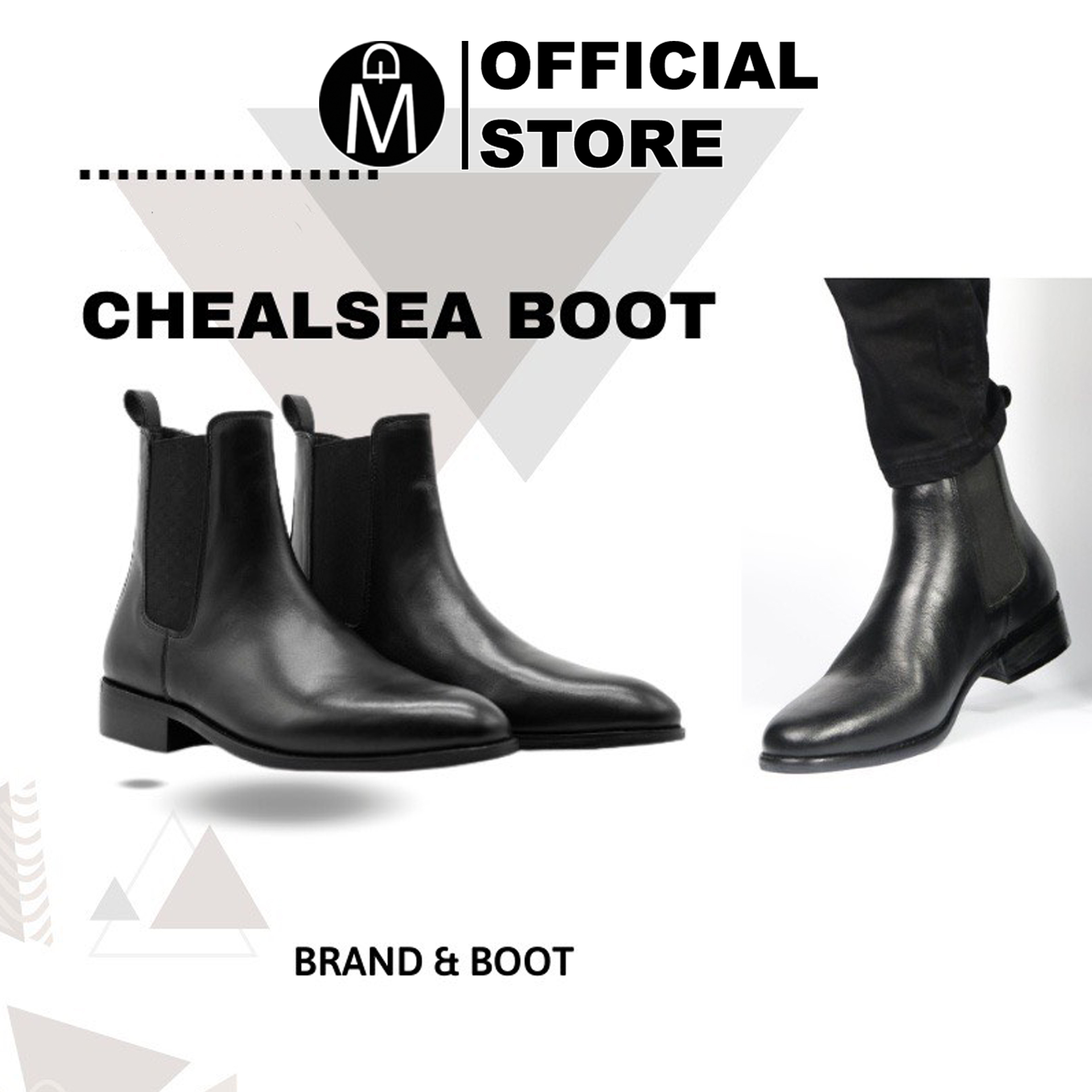Giày da chelsea boots đen trơn MĐ G1071 thời trang có khâu đế