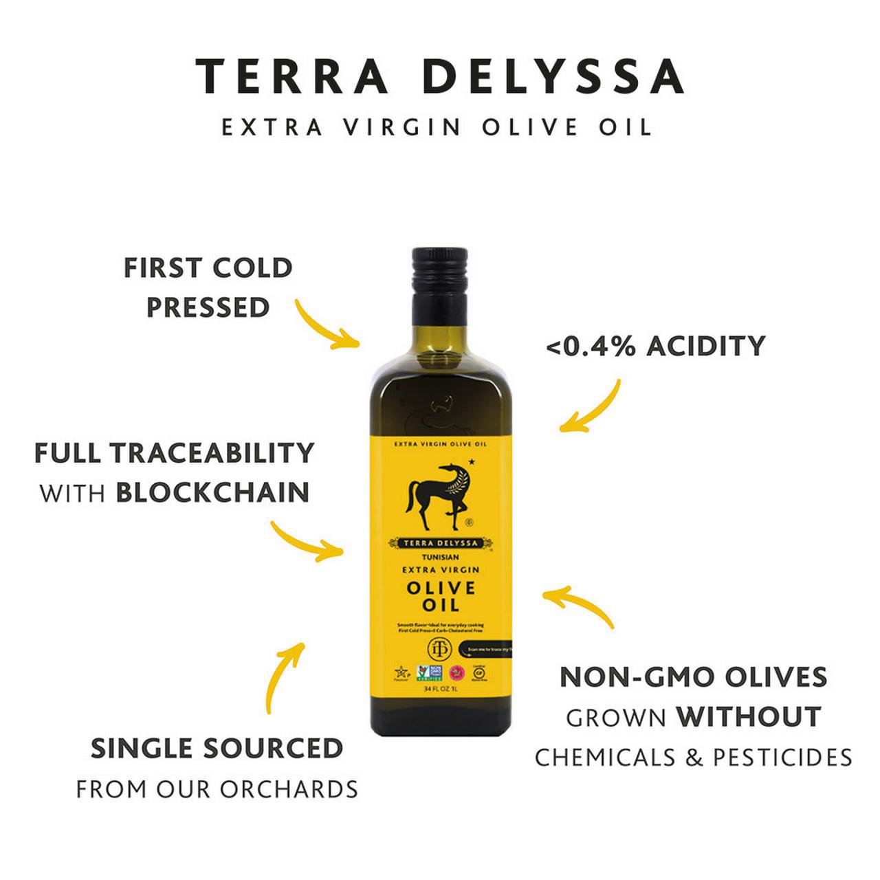 DẦU OLIVE NGUYÊN CHẤT TINH KHIẾT ÉP LẠNH Terra Delyssa Extra Virgin Olive Oil EVOO, NonGMO, Nguồn bản địa TUNISIA - Thu hoạch tay - Đạt giải thưởng tốt nhất TG, 1 lít (34 oz)