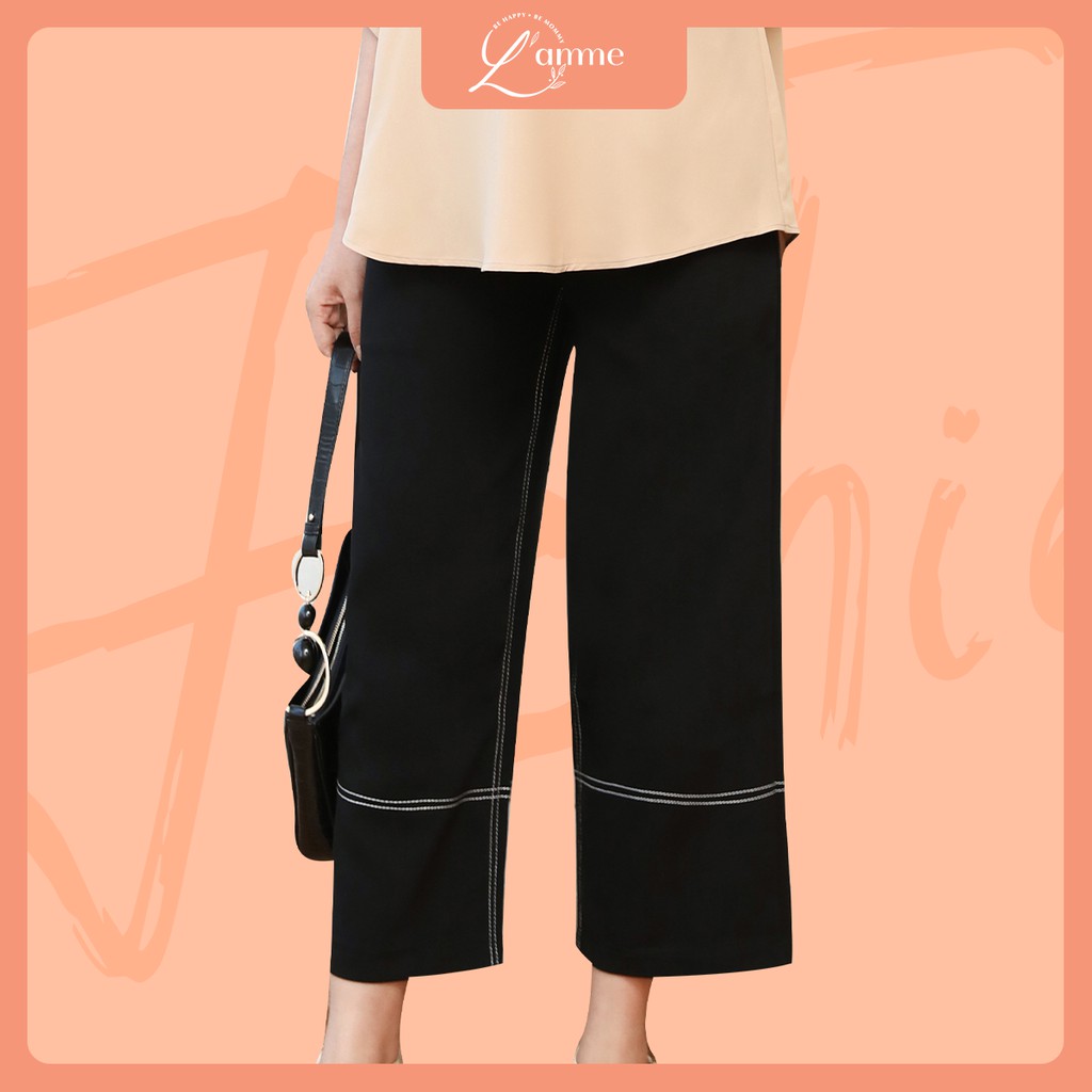 Quần bầu Jane Pant trần chỉ trắng dáng cullote thoải mái thiết kế bởi LAMME