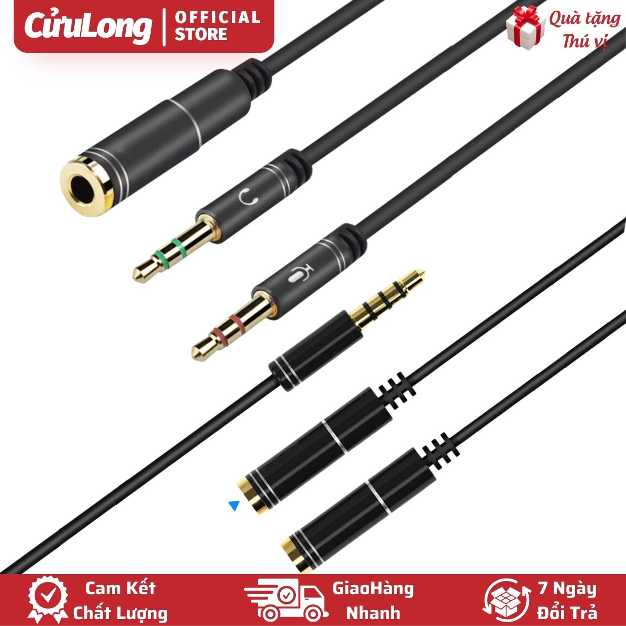 Dây Cáp 3.5mm Chuyển Audio Mic Tai Nghe Loa âm thanh chia 1 đầu microphone 1 đầu headphone jack gộp tai nghe mạ vàng cao cấp