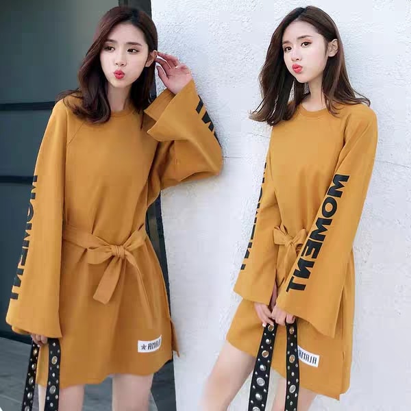 Đầm suông thắt eo tay dài Moment