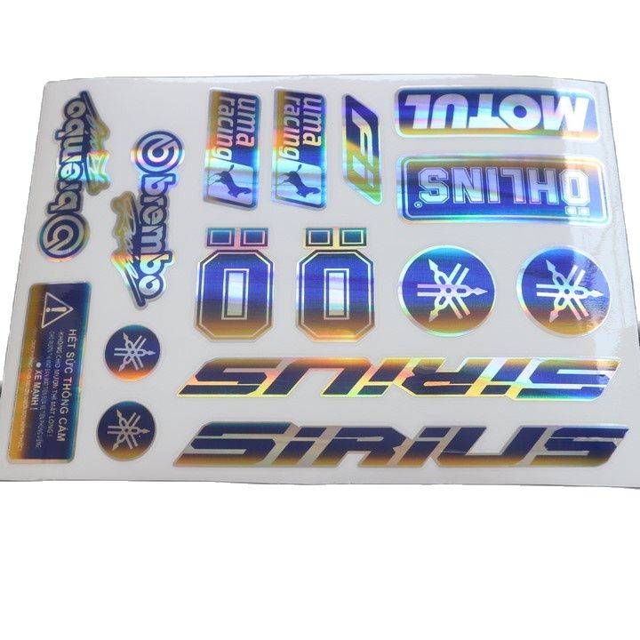 Bộ tem logo, tem crom bóng dán xe máy SIRIUS, tem crom bóng phũ keo dán trang trí xe siêu chất, keo dán tốt, ít bong tróc (màu titan)