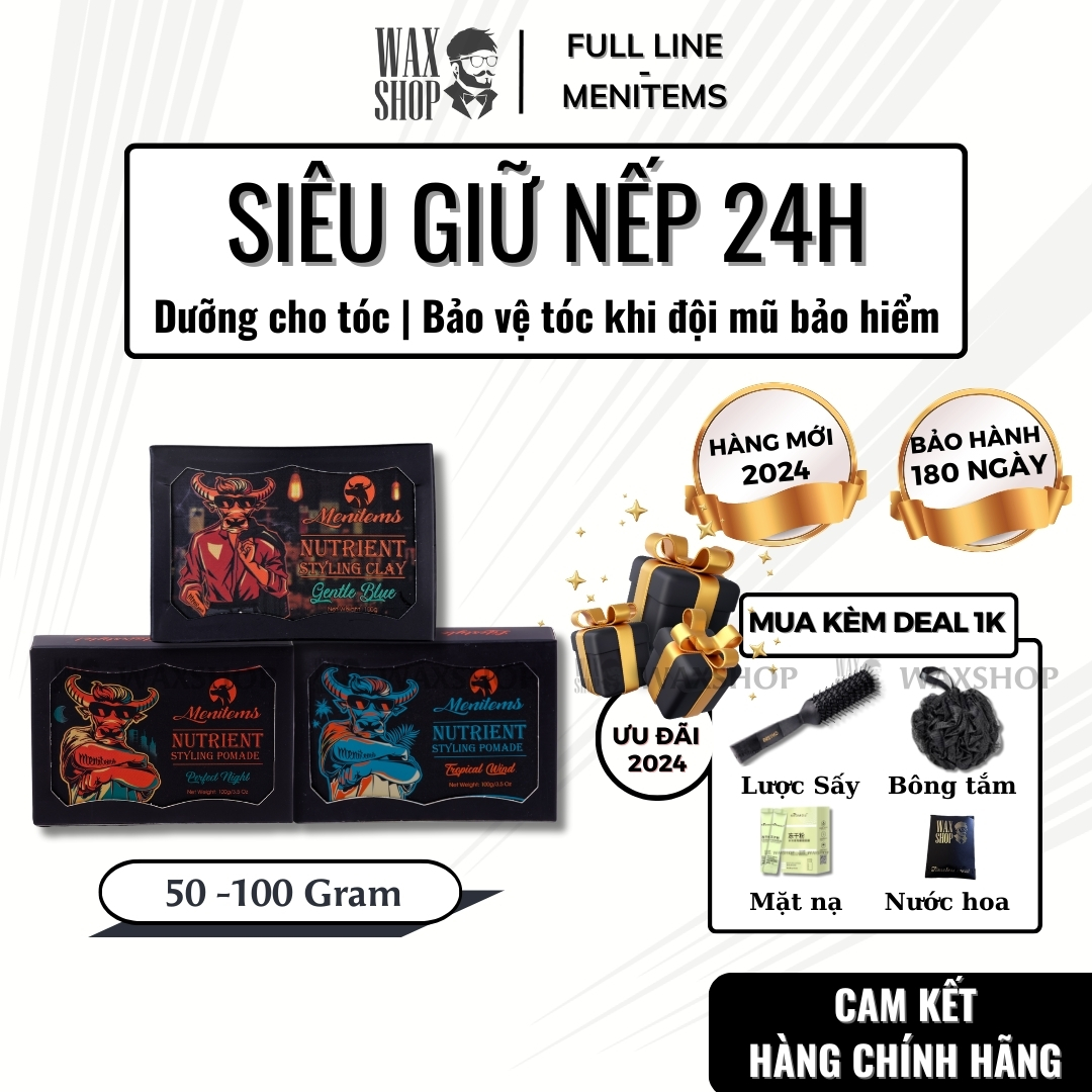 [Full Line] Sáp vuốt tóc nam Menitems Tropical Wind, Perfect Night, Gentle Blue hàng chính hãng - Waxshop - SD1
