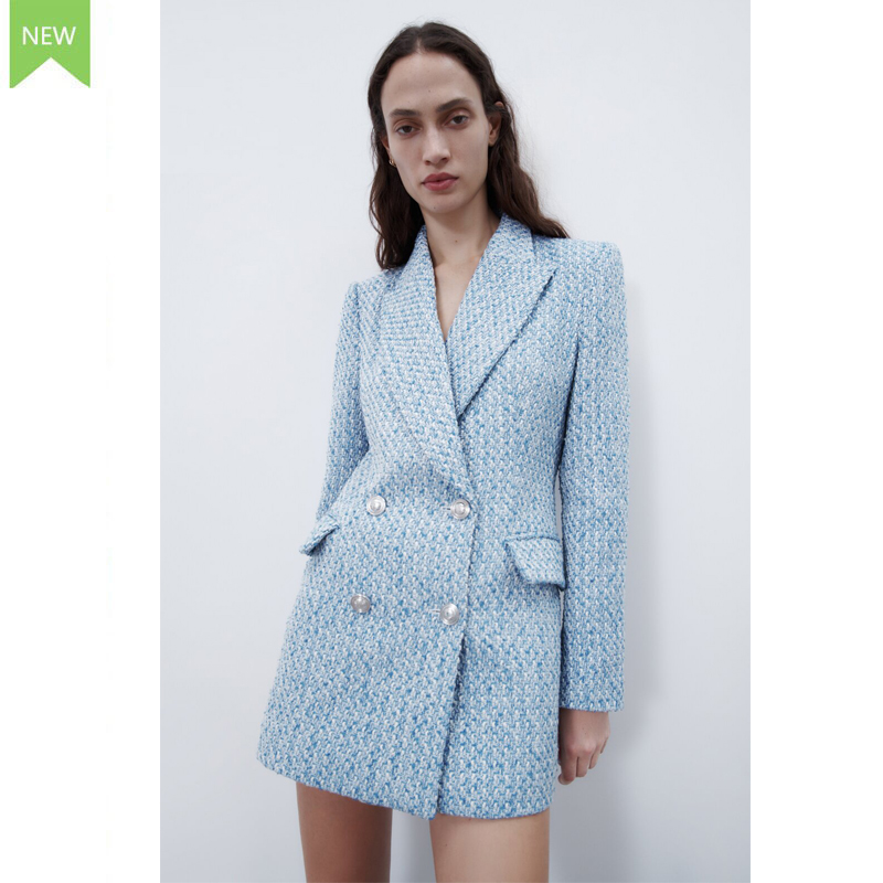 Áo zara dạ tweed xanh nhẹ v22hkg98n10