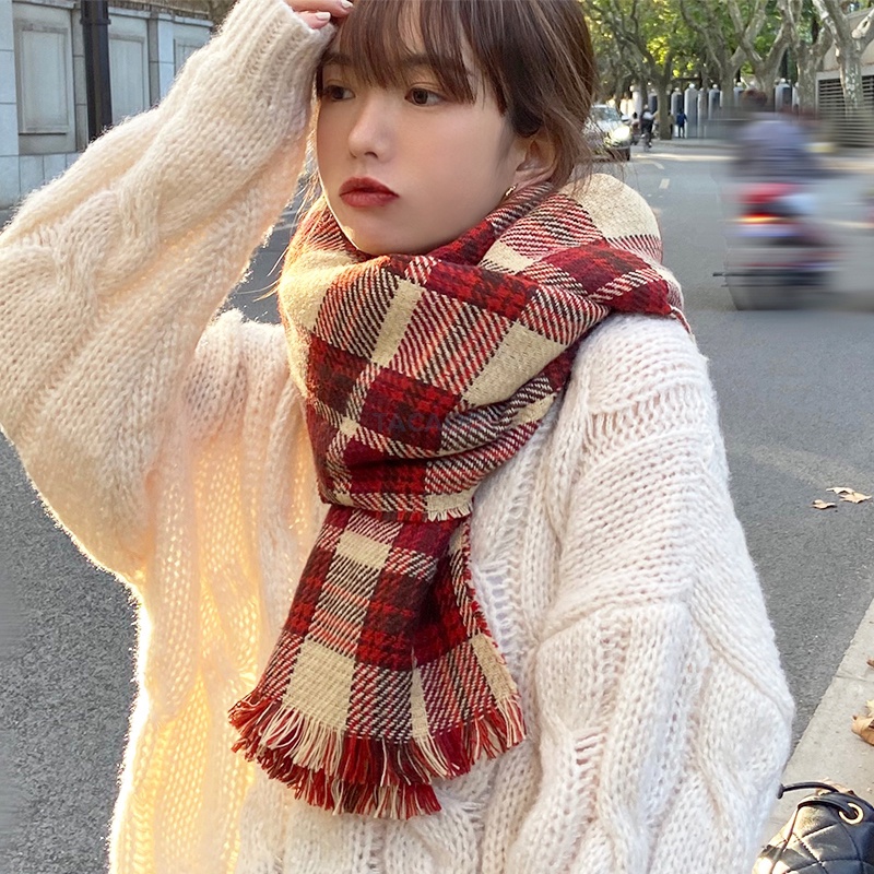 Khăn choàng cổ nữ nam len dạ kẻ caro vintage hàn quốc; khăn quàng cổ nữ kẻ 2 mặt chất len dạ đẹp k02 - l'bera