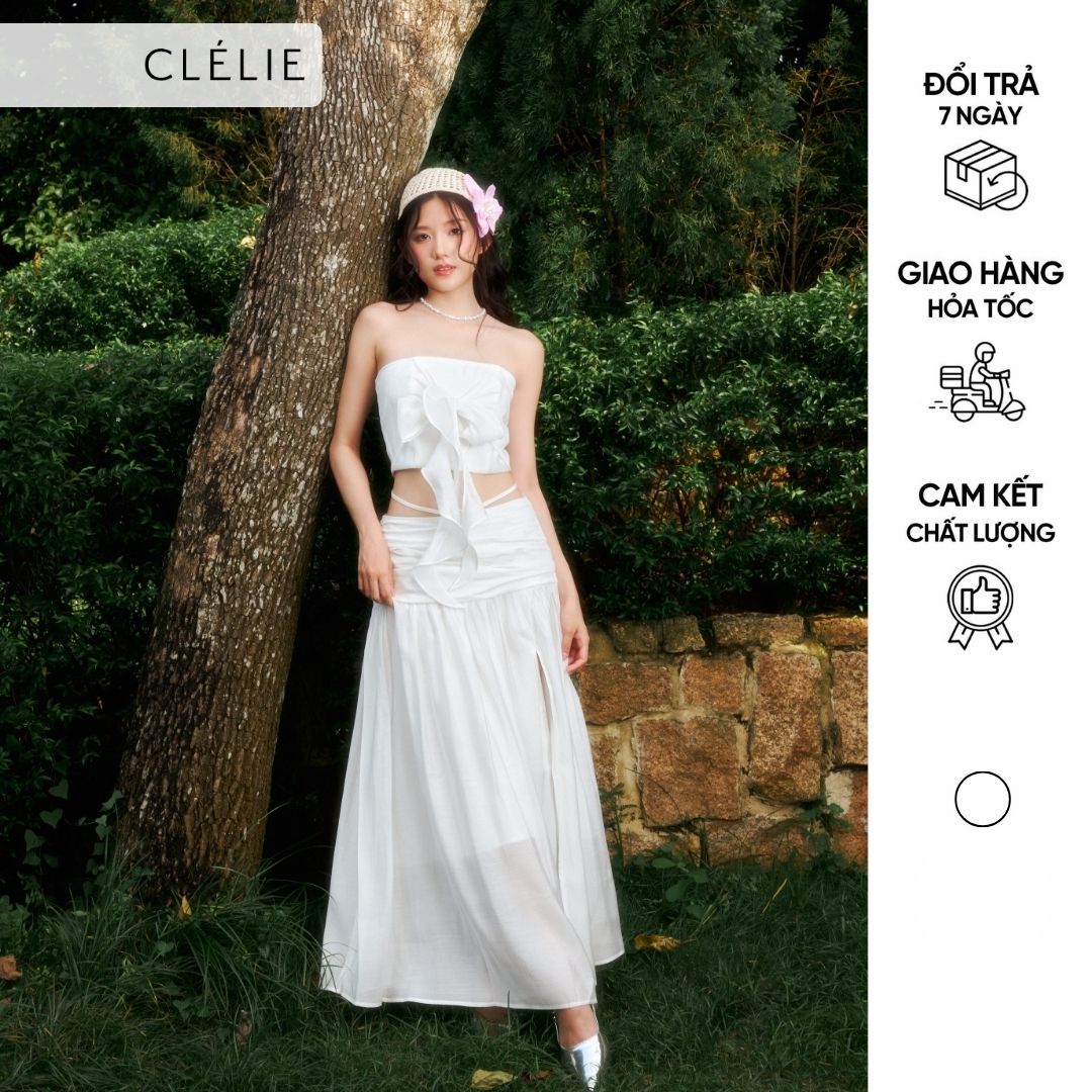 Set áo ống phối 2 dây kiểu và chân váy dài xẻ tà nhún sườn có dây | krixi set - clélie