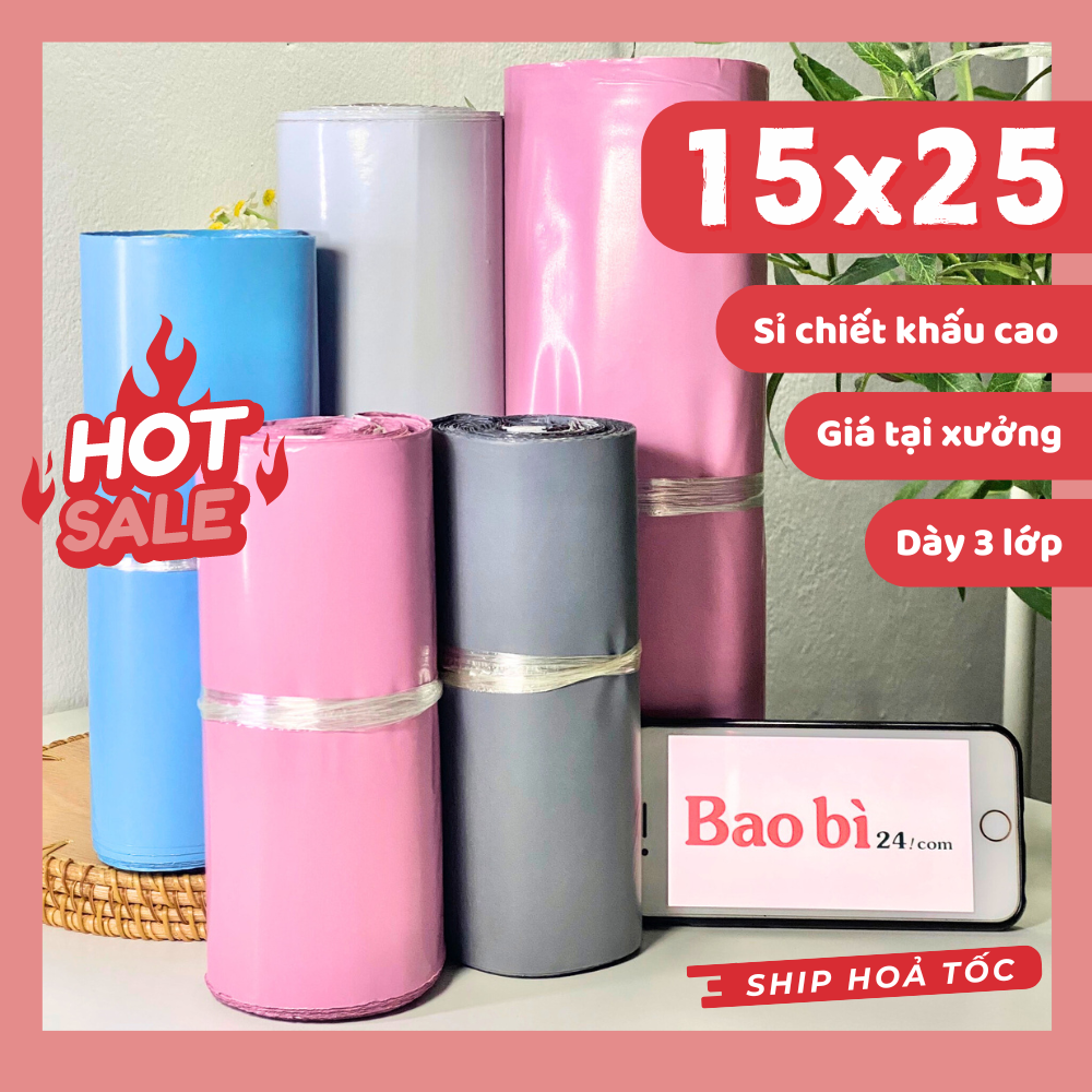 [100 túi] Túi gói hàng niêm phong 15x25 - Túi hàng tiết kiệm [Chuyên Nghiệp] - baobi24.com