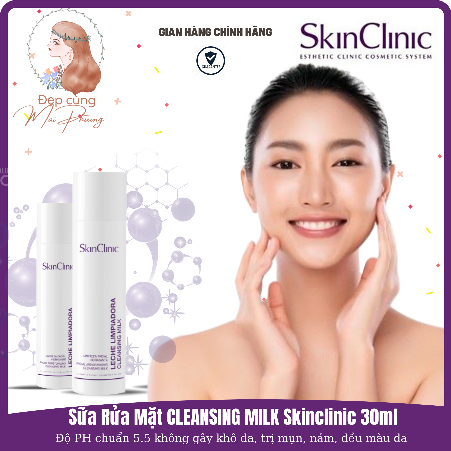Sữa rửa mặt trị mụn cho da dầu mụn Skinclinic CLEANSING MILK 30ml