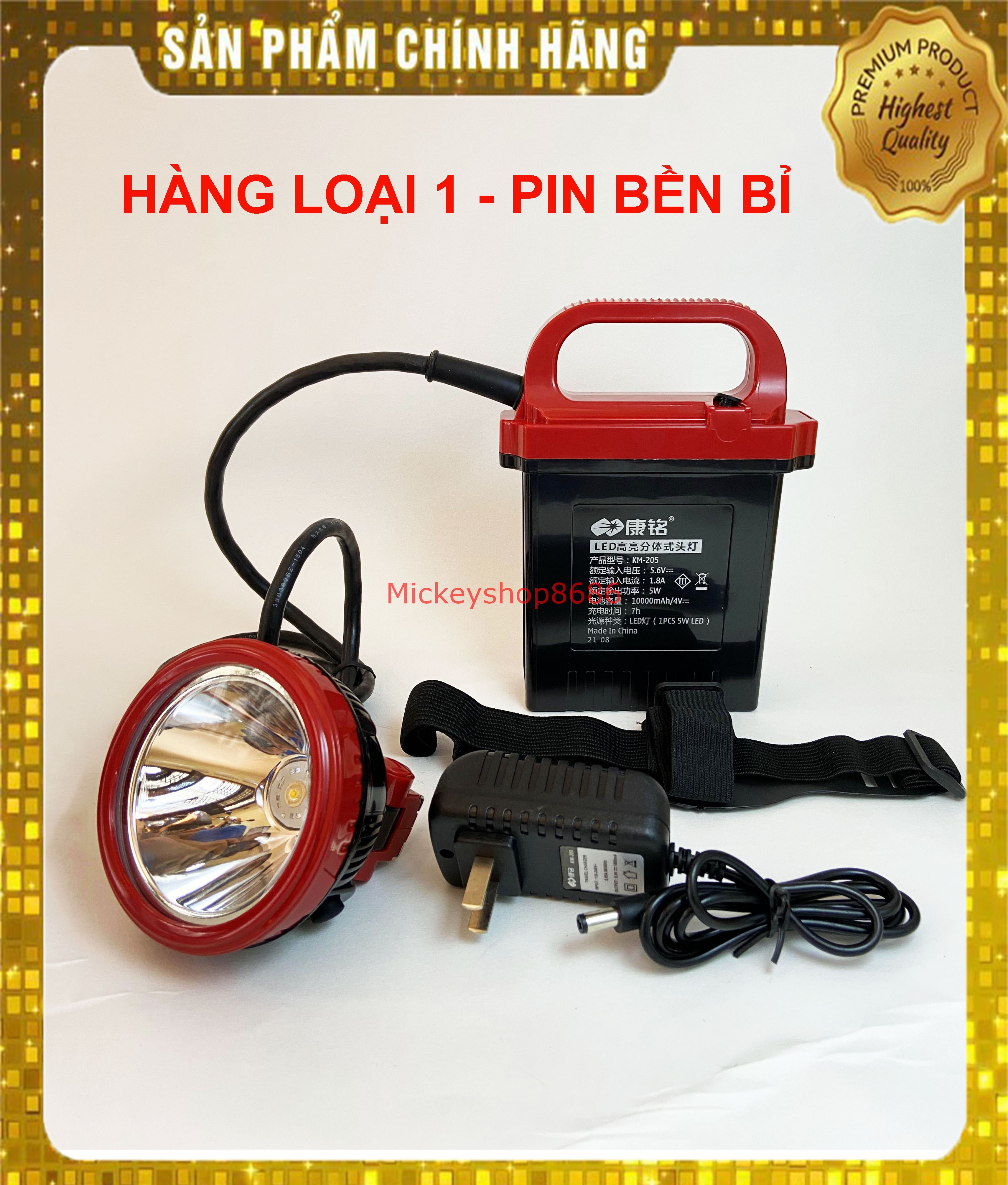 Đèn pin đội đầu KM205 siêu sáng dùng bình ắc quy rời Hàng Chuẩn Pin bển bỉ đèn mỏ soi ếch