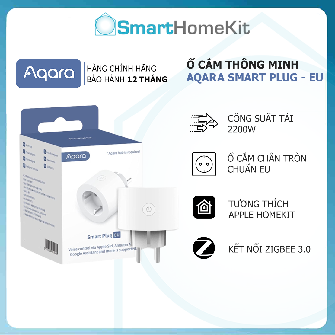 [Giao 2h] Ổ cắm thông minh chuẩn EU Aqara Smart Plug SP-EUC01 10A 2300 W - Quốc Tế - Chính Hãng - Tương thích Apple HomeKit Google Home