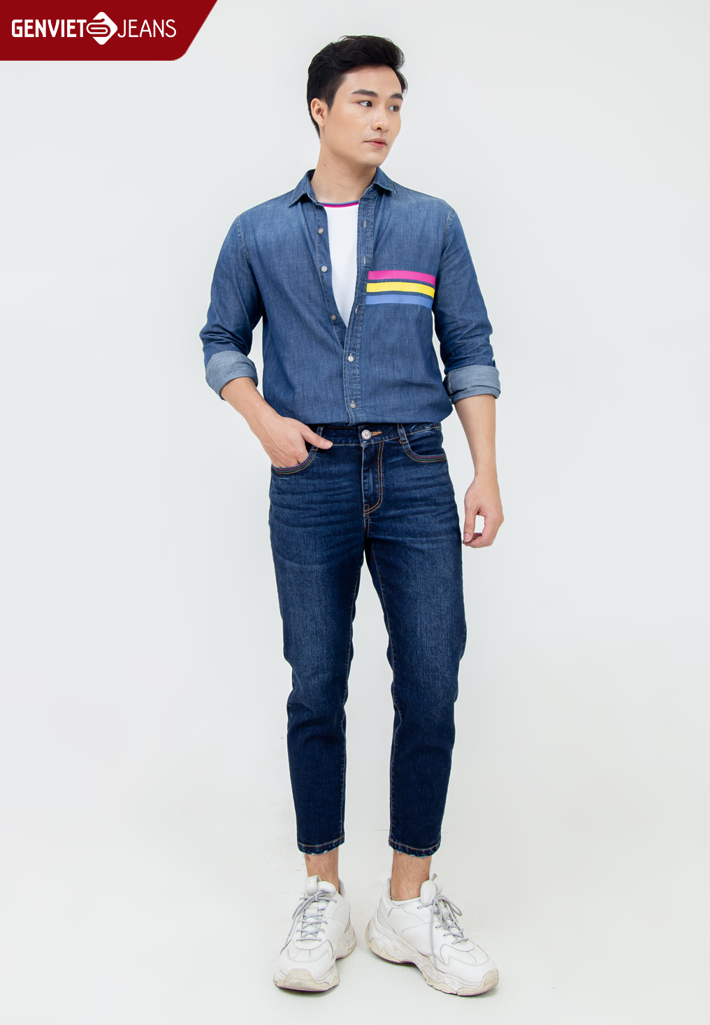 Áo sơmi jeans dài tay nam valentine x3124j2093 genviet jeans
