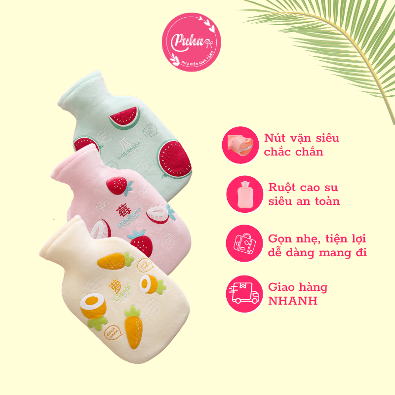 Túi chườm nóng puha bạn nữ dùng chườm đau bụng kinh nguyệt dung tích 350ml.