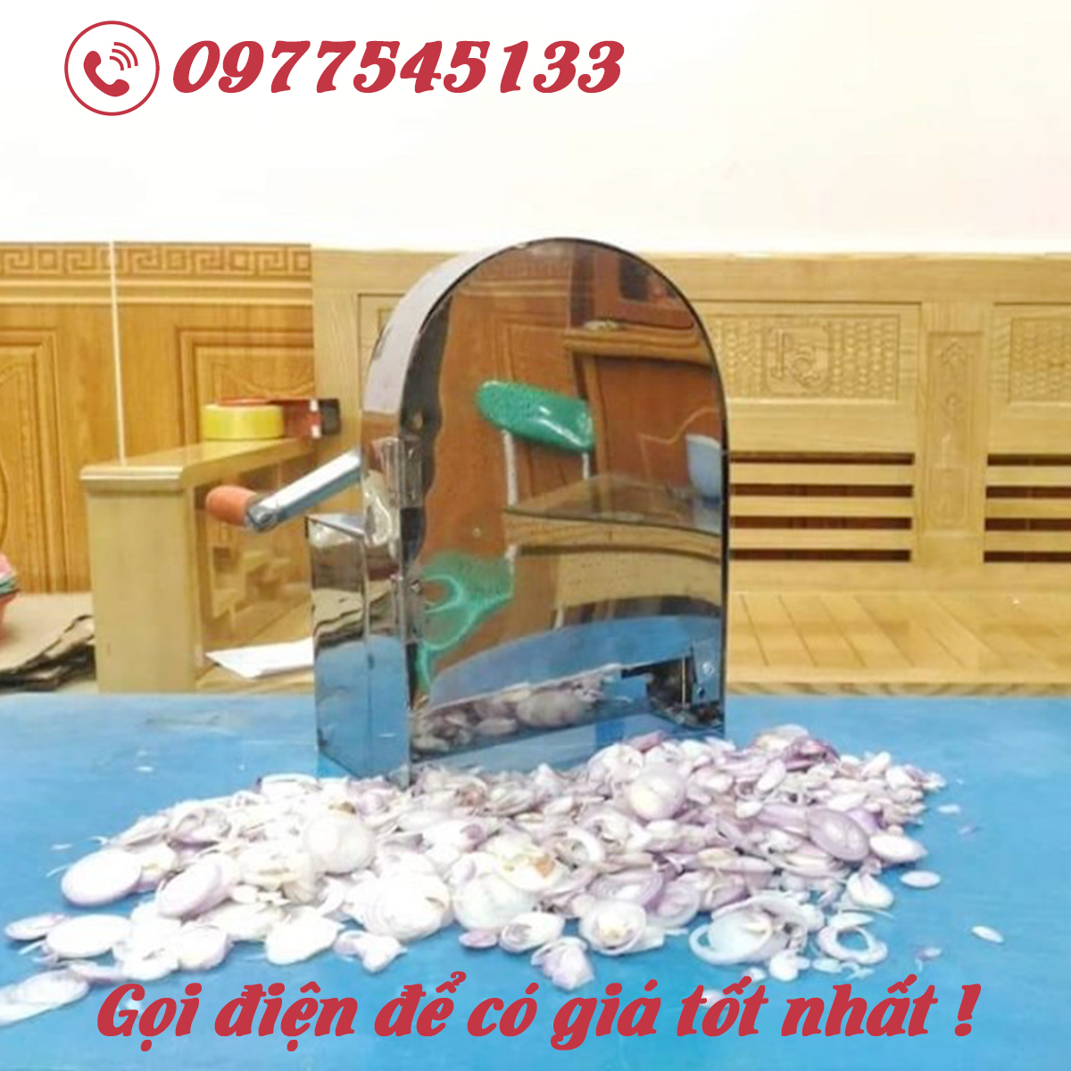 Máy thái hành tỏi quay tay inox tặng kèm 3 lưỡi dao 0977545133