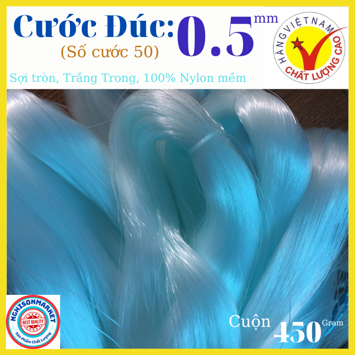 Cước đúc đan lưới 0.5mm Cước câu cá cuộn 450 gram số cước 50
