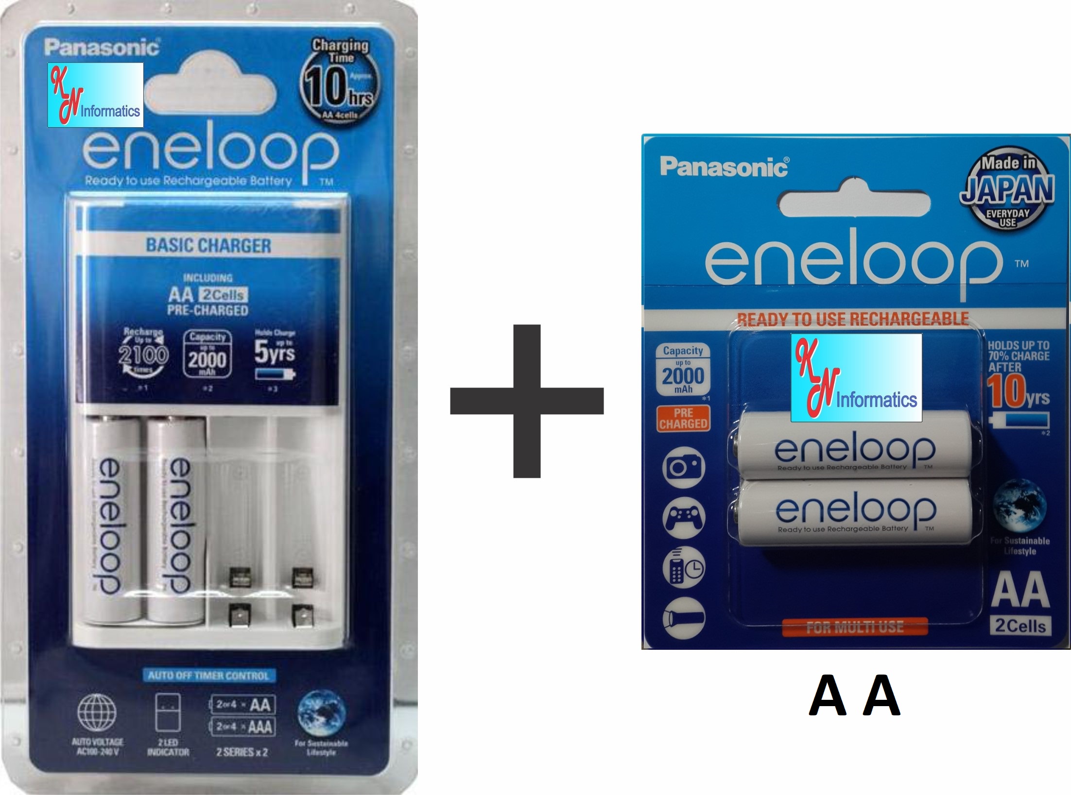 Bộ sạc tiêu chuẩn Panasonic Eneloop - 10 giờ (kèm 2 viên pin sạc AA 2.000 mAh - Hàng chính hãng - Japan) K-KJ51MCC20M + 2 viên pin sạc AA 2.000mAh (Japan)