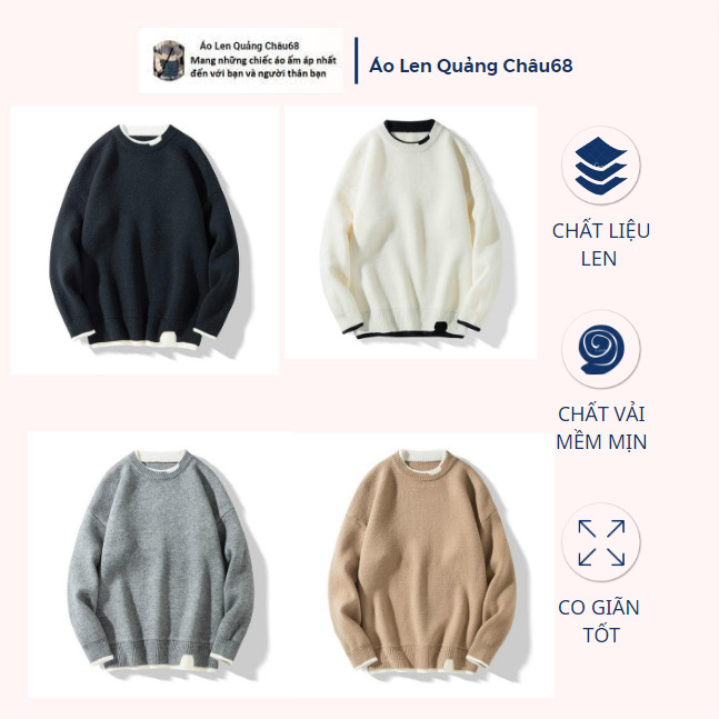 Áo Len Nam Cổ tròn Hàn Quốc, Áo Sweater dáng chuẩn, chất len mềm mại âm áp