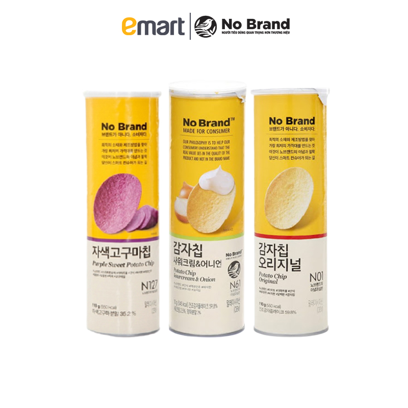 Combo 3 - Snack Khoai Tây Vị Hành Tây Kem Chua + Vị Truyền Thống + Khoai Lang Tím Ngọt No Brand Hàn Quốc Lon 110g - Emart VN
