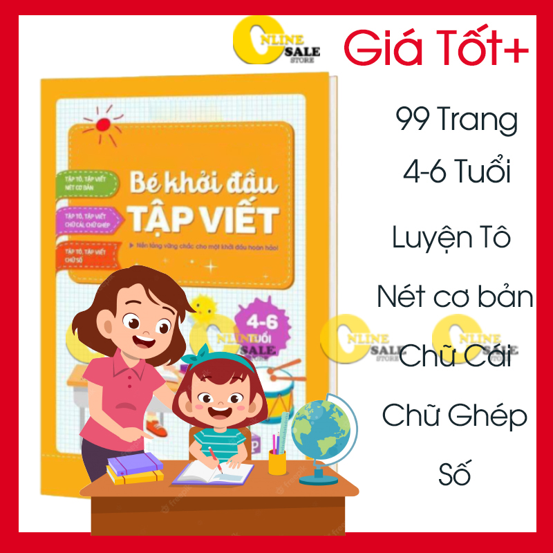 [MẪU MỚI] Bé khởi đầu tập luyện viết chữ cỡ to dành cho bé từ 4-6 tuổi chuẩn bị vào lớp 1, 96 trang khổ to 20.5x29.5cm tập viết cho bé mầm non