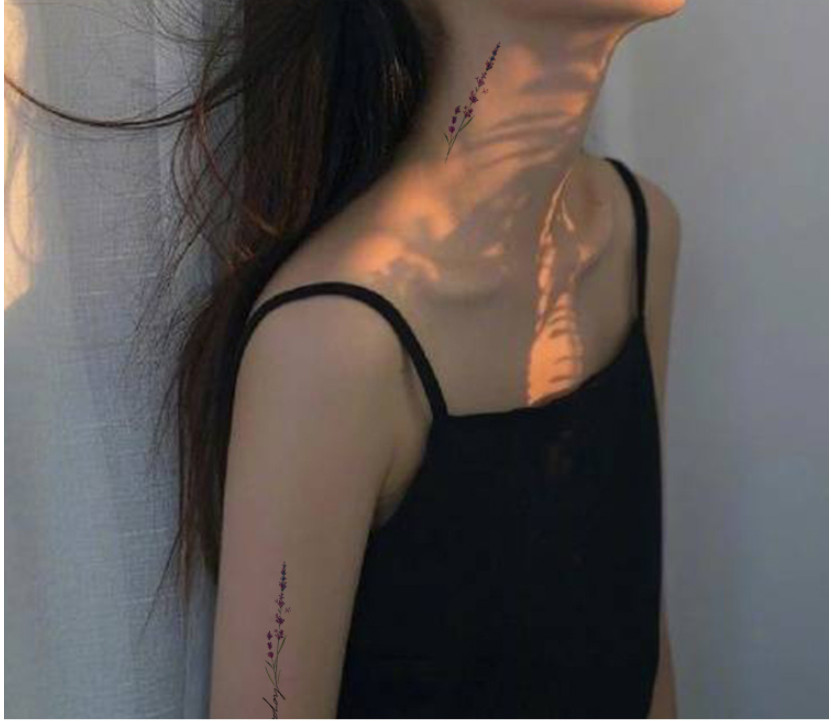 Hình dán hoa diên vĩ lavender p03. Tatoo sticker mini, miếng dán hình xăm tatoo đẹp dành cho nam nữ, xăm dán tạm thời, lên hình ngay, không chống nước