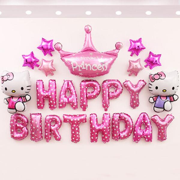 set bong bóng trang trí sinh nhật mẫu hello kitty - chọn mẫu kèm bơm keo