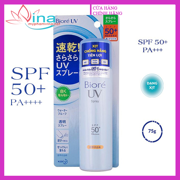 [HCM]Xịt Chống Nắng Tiện Lợi Biore UV Spray SPF50+/PA++++ 75ML