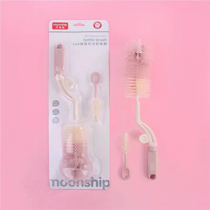 Set 2 chi tiết Cọ rửa Bình Sữa và núm ti Moonship quay 360 độ