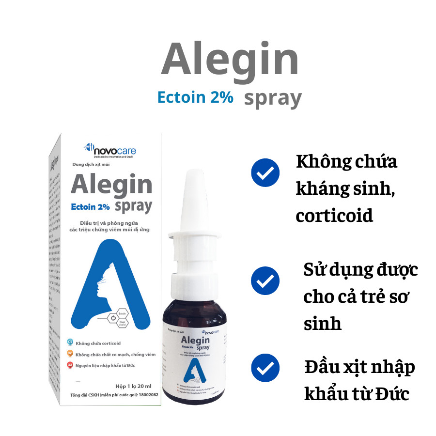 Dung dịch xịt mũi Alegin Spray, kiểm soát viêm mũi dị ứng hiệu quả
