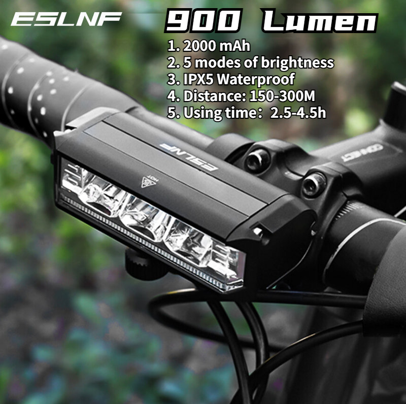 ESLNF Đèn Xe Đạp 900Lumen đèn Xe đạp Thể Thao Ban đầu Tích Hợp Thanh Ngang đèn Chiếu Phía Trước 2000mAh Sạc USB đèn Pin Chống Thấm Nước Yên Xe đạp Thể Thao Xe đạp Leo Núi Phụ Kiện đèn