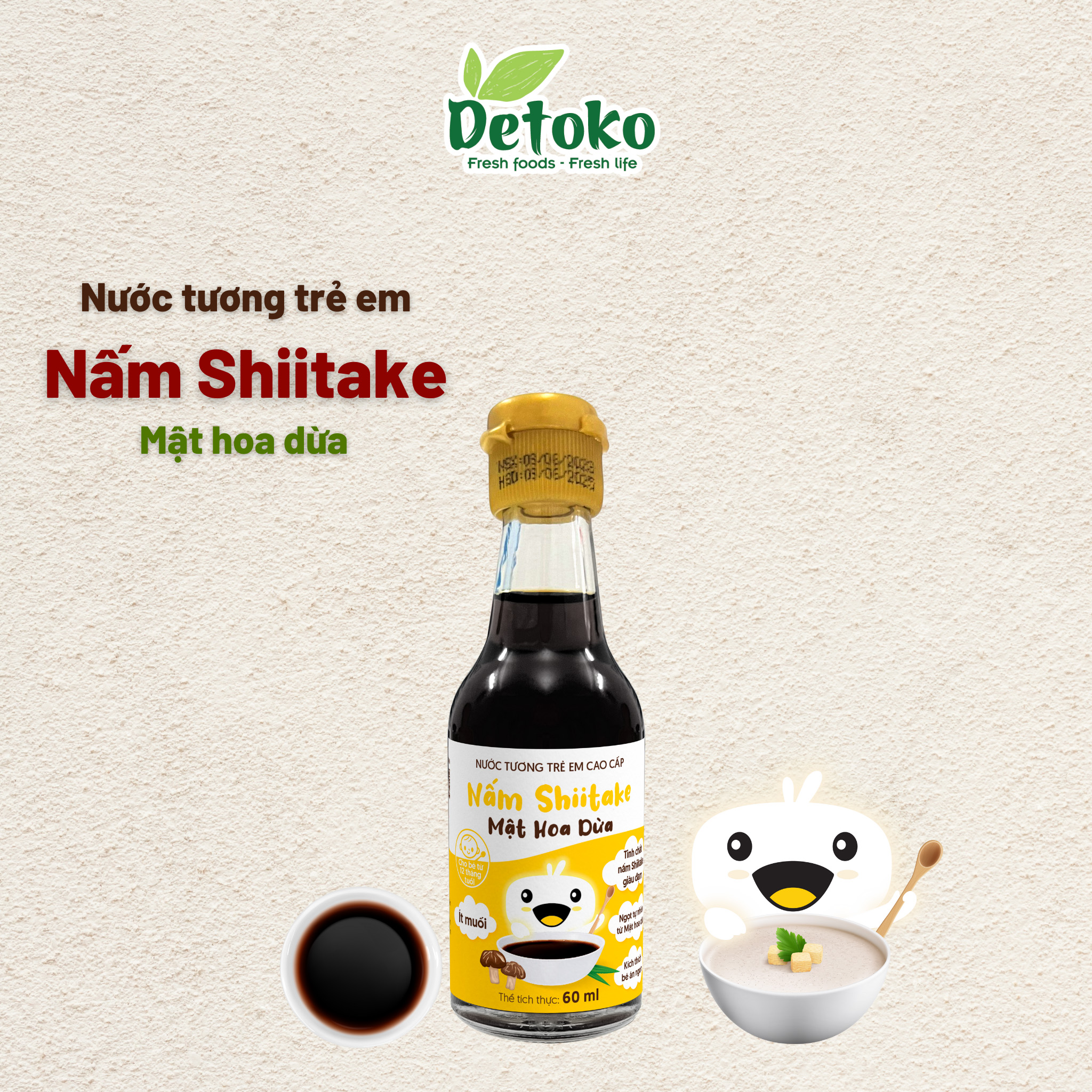 Nước tương trẻ em cao cấp nấm shiitake 60ml ngọt tự nhiên - detoko