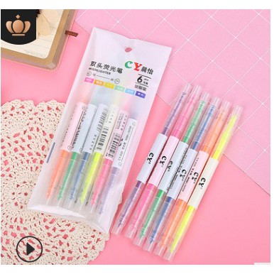 Combo 6 Bút Nhớ Dòng, Bút Highlight 2 Đầu