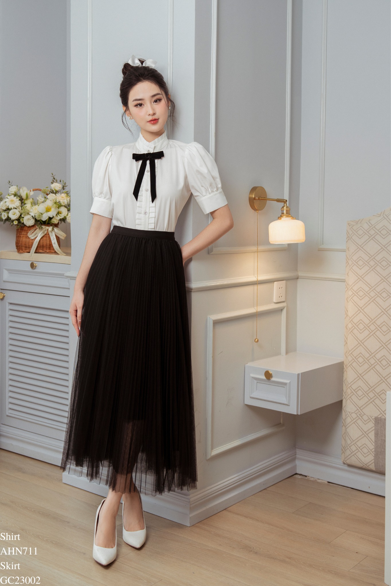Chân váy midi voan dập ly tiinstore gc23002