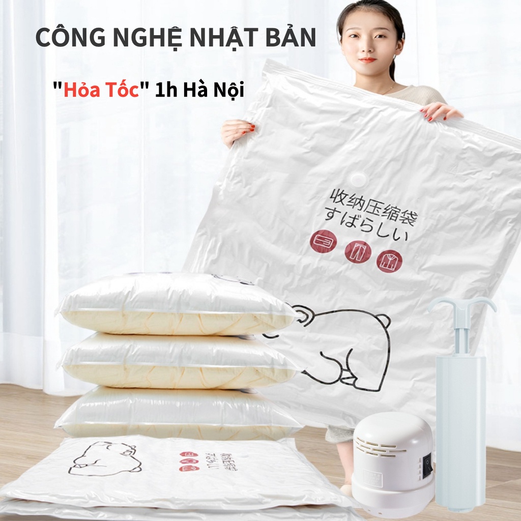 Túi hút chân không quần áo CÔNG NGHỆ NHẬT BẢN đựng bọc bảo quản chăn ga gối túi chống ẩm và dùng lại bình thường