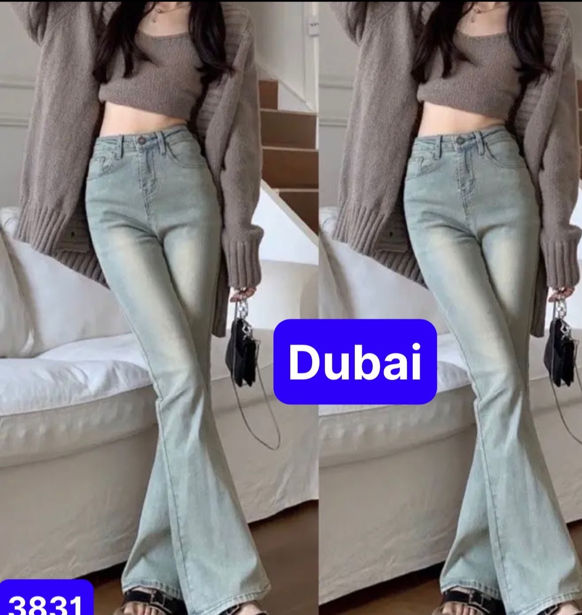 QUẦN JEAN NỮ CHẤT BÒ XANH BẠC ỐNG LOE DÁNG DÀI LƯNG CAO NÂNG MÔNG DÁNG CAO NGỌC NGÀ PHONG CÁCH HOT TREND - DUBAI FASHION