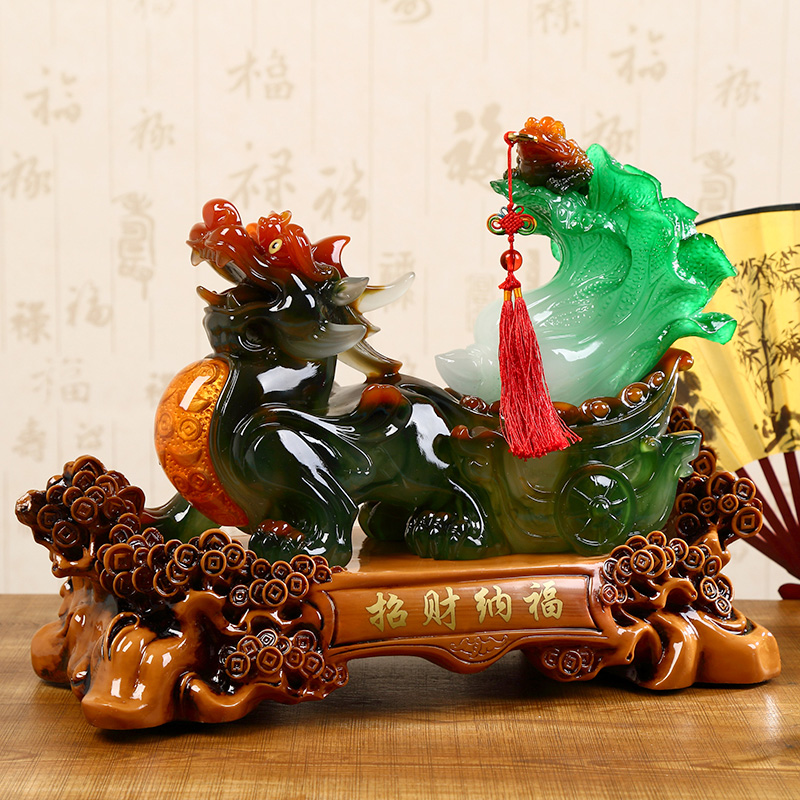Tượng tỳ hưu kéo bắp cải cóc ngậm tiền phong thuỷ - cao 25 cm